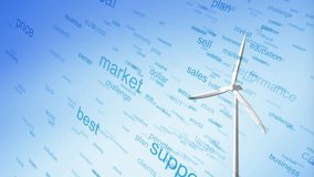 Concept business word cloud on bright blue background with positive graph and 3d wind turbine animation background. - Powered by Shutterstock - Get 15% off with code: PIKWIZARD15