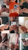 Hands, diversity and people for montage with phone for communication, social media and chat. Happy, women and typing with mobile for research, email feedback and browsing website at variety location - Powered by Shutterstock - Get 15% off with code: PIKWIZARD15