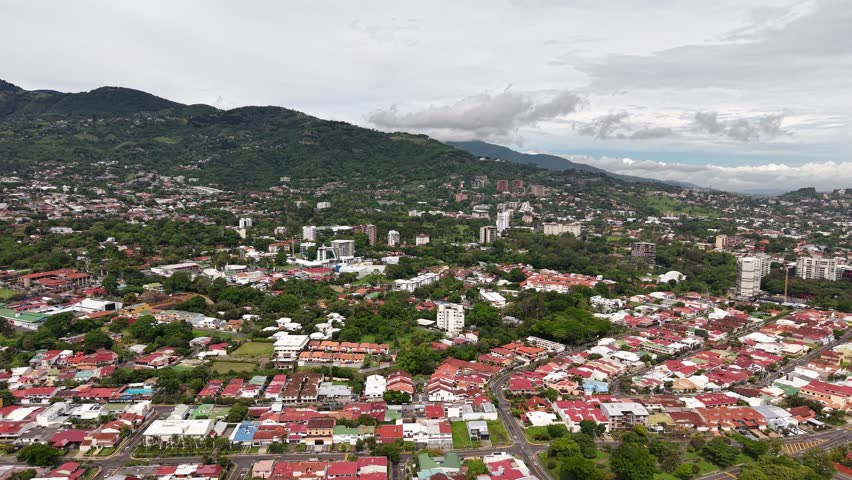 Aerial video of San Jose Capital city of Costa Rica during day light