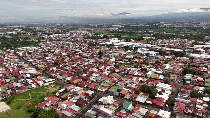 Aerial video of San Jose Capital city of Costa Rica during day light
