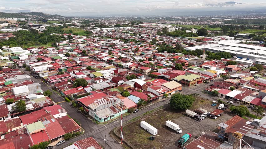 Aerial video of San Jose Capital city of Costa Rica during day light