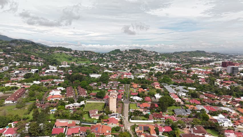 Aerial video of San Jose Capital city of Costa Rica during day light