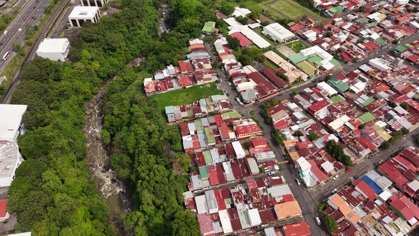 Aerial video of San Jose Capital city of Costa Rica during day light