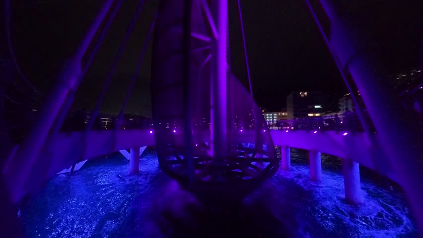 night Pier water neon waves blue cloudy 4k waves vacation sunset structure sculpture metal 