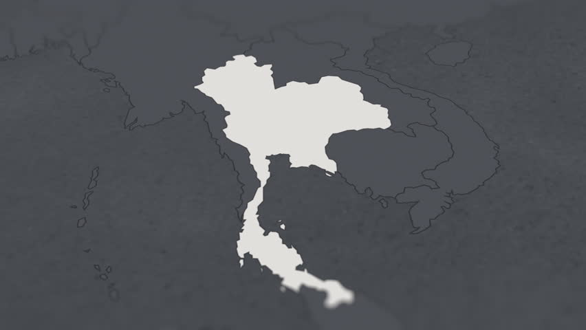 Map of THAILAND, From above zooming in to show country with borders.