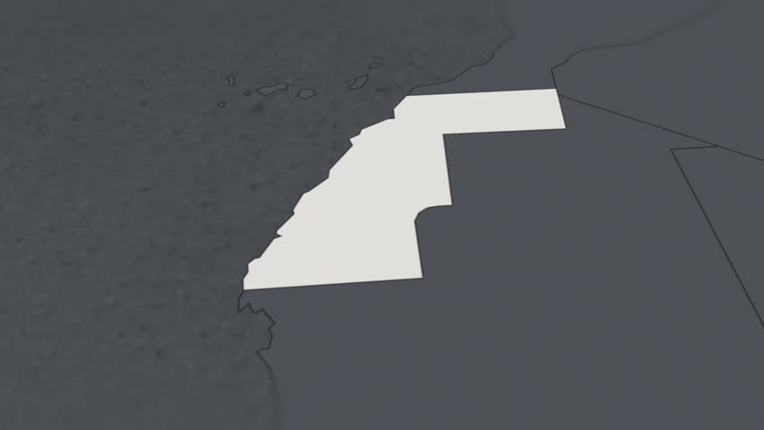 Map of WESTERN SHARAH, From above zooming in to show country with borders.
