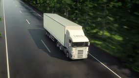 A white truck drives through a forest highway, transforming into a stylized digital mesh with blue data lines in this horizontal 3D animation. - Powered by Shutterstock - Get 15% off with code: PIKWIZARD15