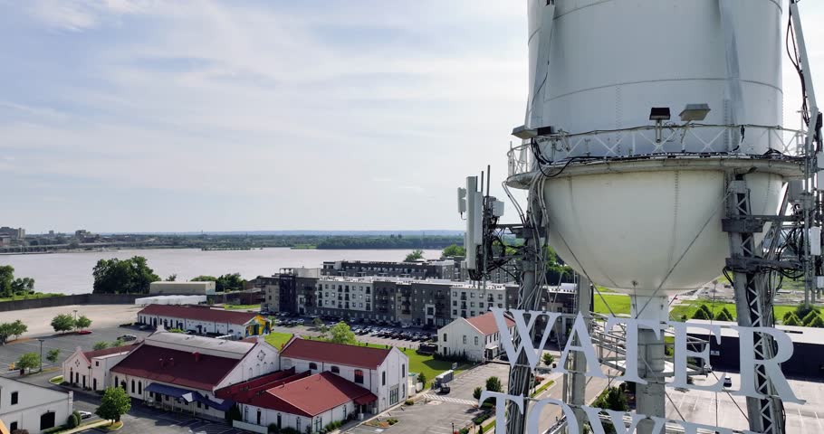 Clarksville Water Tower Overlooking Downtown Clarksville – Southern Indiana Landmark | 4k UHD Drone View