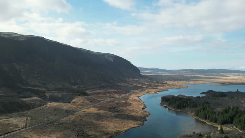 Aerial view over glacial river in Iceland.