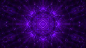 Dark background with glowing purple blue kaleidoscope , soft shine and symmetric mirror effect. Illuminated mandala animation with bright lines and dots for spiritual art performance. 4K 30fps - Powered by Shutterstock - Get 15% off with code: PIKWIZARD15