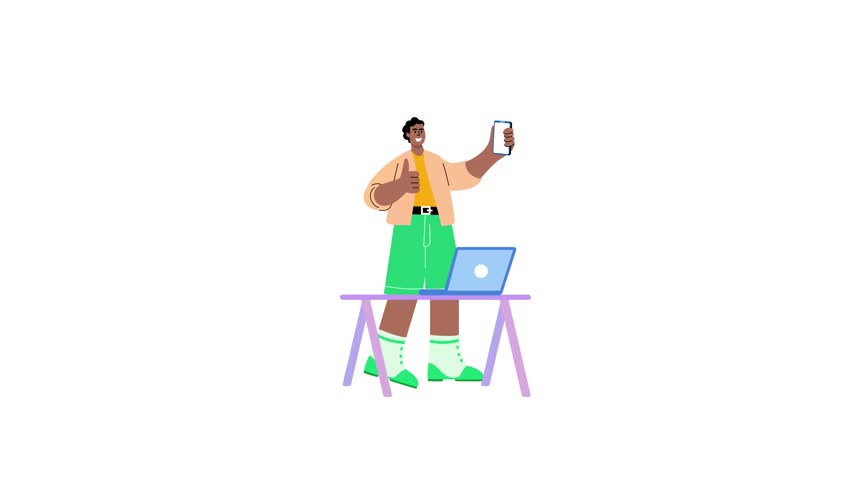 A flat animated illustration showing social media influencer interacting with people