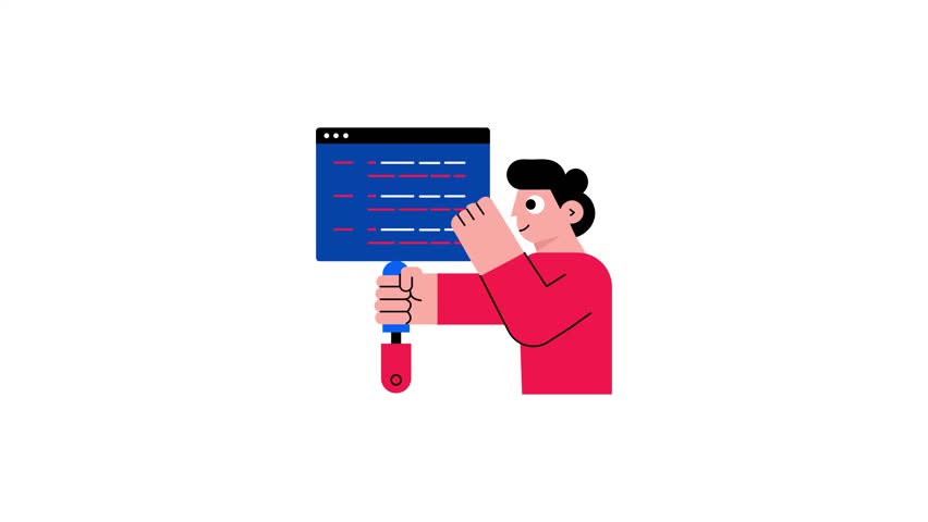 A flat style animated illustration of code fixer character