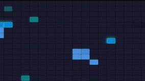 Futuristic Digital Wall Animation With Pulsing Square Tiles in Dark Blue Cyan and Teal Grid Display With LED Pixel Glow and Glitch Effects for Nightclub or Tech Background - Powered by Shutterstock - Get 15% off with code: PIKWIZARD15