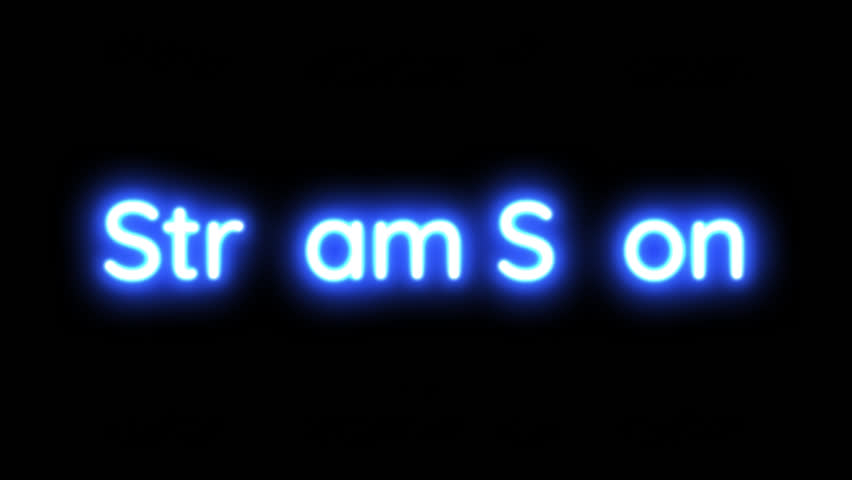 Neon-style animated text "Stream Soon". Perfect for upcoming livestream announcements. Background is fully transparent