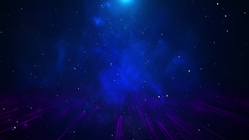 Galaxy or outer space light through the stars into distant depths of space. Digital cyberspace with particles Digital data network connections journey through dark night big data futuristic background