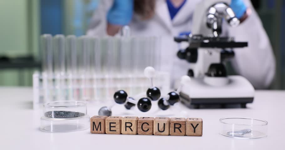 A laboratory scene depicting mercury analysis, utilizing various tools and equipment essential for scientific research