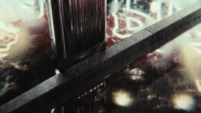 Moody 3D rendered footage of a chrome suitcase standing alone on a wet urban sidewalk under heavy rain. Neon reflections shimmer in puddles, creating a cinematic and dramatic atmosphere. - Powered by Shutterstock - Get 15% off with code: PIKWIZARD15
