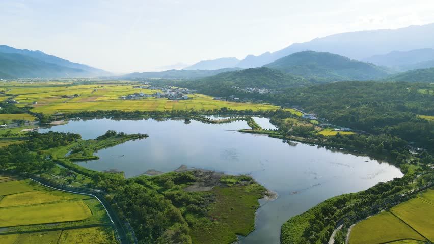 Aerial view of Dapo Pond, a lake in Chishang, Taitung, taiwan
