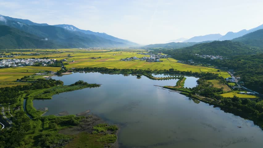Aerial view of Dapo Pond, a lake in Chishang, Taitung, taiwan