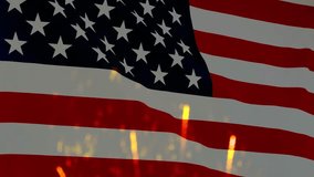 Happy nation holiday celebration. Flag of United States of America waving with beautiful real fireworks - Powered by Shutterstock - Get 15% off with code: PIKWIZARD15