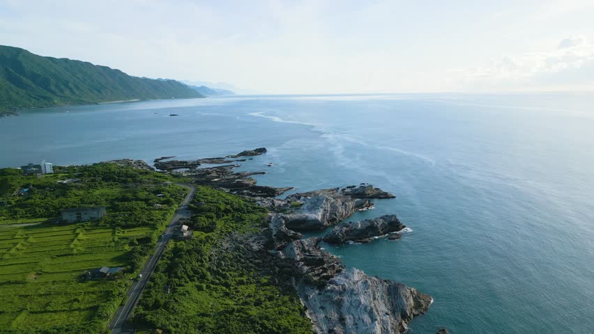 Aerial view of Shitiping at Fengbin Township in Hualien County, Taiwan