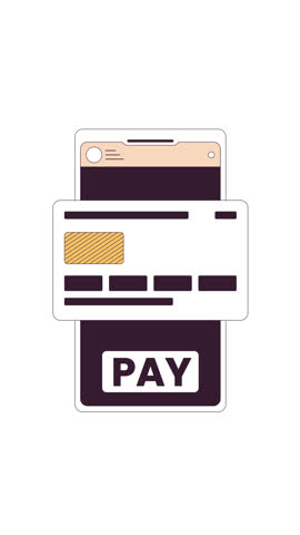 Online payment interface with credit card 2D cartoon vertical animation. Digital financial transaction. NFC fintech. E-commerce app. Mobile pay animated flat colorful object 4K video isolated on white