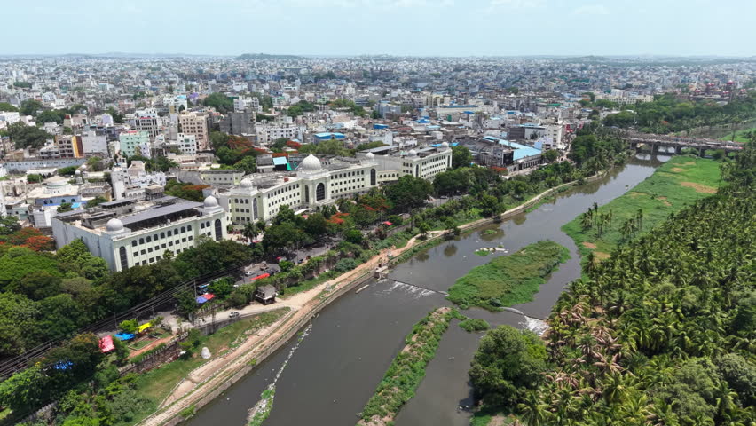 Hyderabad, India: Aerial view of capital and largest city of Indian state of Telangana - landscape panorama of South Asia from above