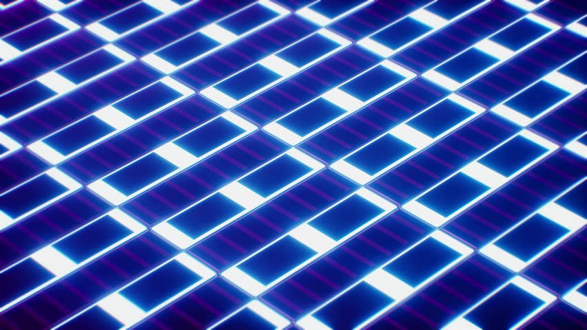 A seamless VJ loop showcasing striped rectangular tile lamps arranged in rhythmic patterns, emitting a continuous flow of light and shadow for a smooth, hypnotic visual experience