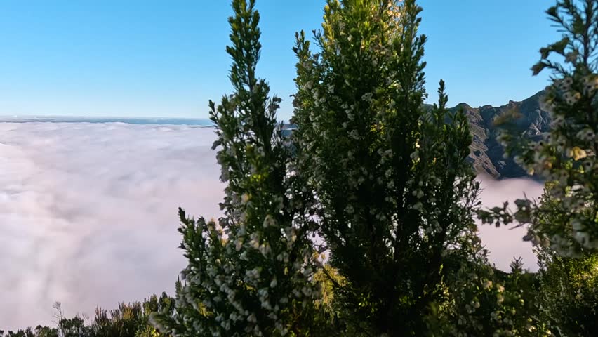 Slow motion footage of the hiking trail between Pico do Arieiro and Pico Ruivo on Madeira Island, Portugal.