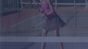 Female tennis player bouncing ball preparing serve with data bars appearing tracking sports metrics. Athlete, sports, fitness, performance, technology, analytics, outdoor - Powered by Shutterstock - Get 15% off with code: PIKWIZARD15
