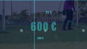 Goalkeeper shifting stance and activating animated financial chart while diving and catching ball. Athlete, sports, analytics, digital, outdoor, competitive, performance - Powered by Shutterstock - Get 15% off with code: PIKWIZARD15