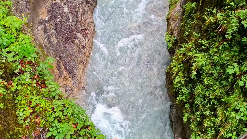 Rapids in Partnach Gorge or Partnachklamm is a scenic location and nature attraction in Germany near Garmisch Paterkirchen. 