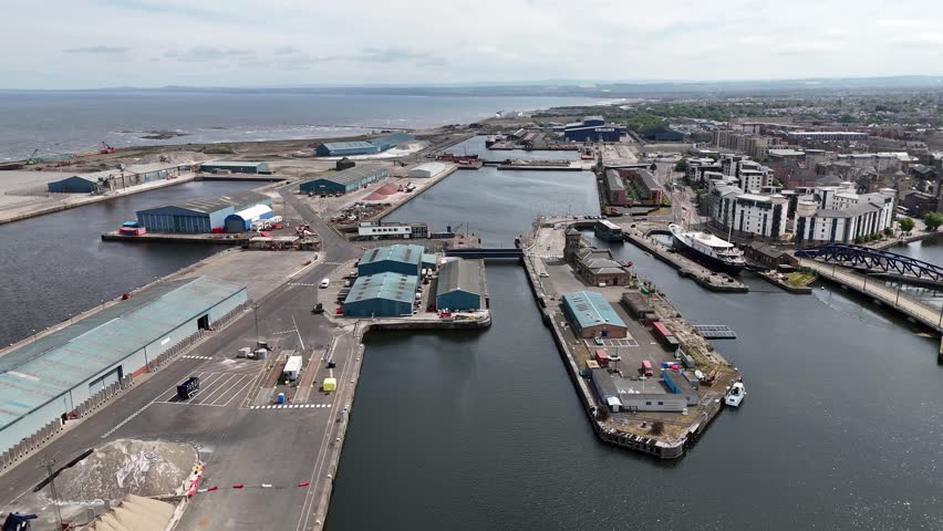 Aerial view of Port of Leith in Edinburgh, Scotland, United Kingdom