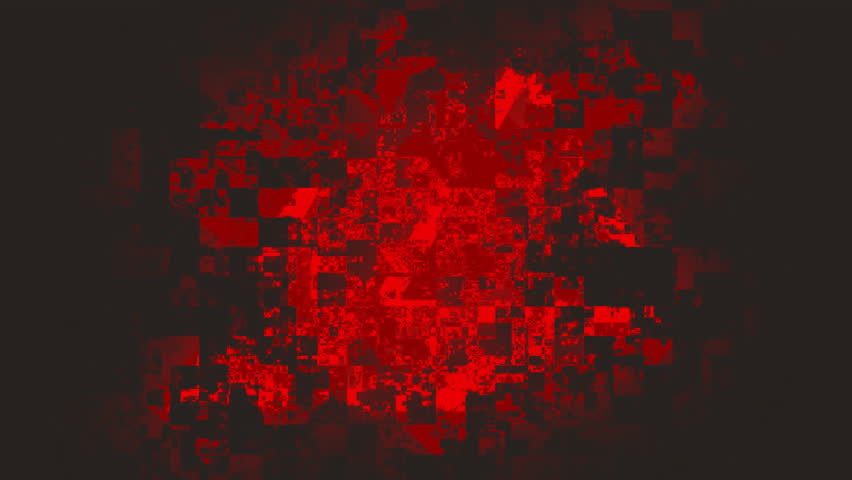 Red glitch bars starting triangle emerging and cross appearing with pulsing shapes signaling alert. Futuristic, digital, abstract, warning, alert, technology, motion