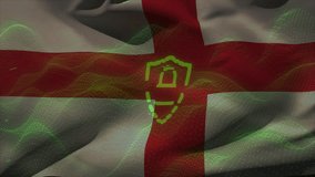 England flag rippling starting green shield fading padlock scanning unlocking as data lines surging. Security, cybersecurity, digital, protection, technology, data, innovation - Powered by Shutterstock - Get 15% off with code: PIKWIZARD15