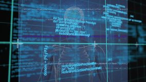 Upon code overlay, holographic wireframe skeleton figure glitching shifting to reveal glowing brain. Holographic, futurism, digital, biotech, visualization, innovation, interface - Powered by Shutterstock - Get 15% off with code: PIKWIZARD15