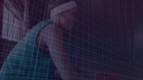 Woman pedaling bike by window, initiating wireframe rising red bars and line graph tracking fitness. Fitness, data visualization, digital interface, progress, motivation, technology, indoor training - Powered by Shutterstock - Get 15% off with code: PIKWIZARD15