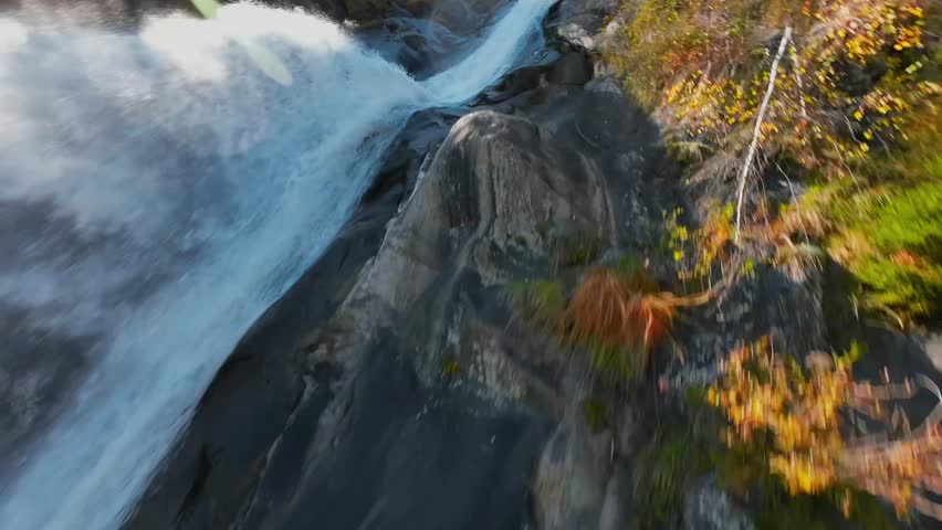 FPV Drone flies through the Partschins Waterfall near Meran, South Tyrol, Italy