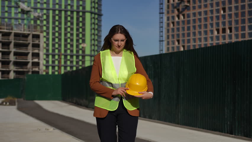 A professional woman in a hard hat and safety vest confidently demonstrates her leadership in construction - Powered by Shutterstock - Get 15% off with code: PIKWIZARD15