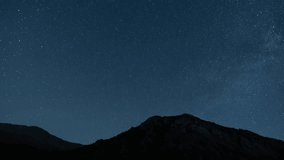 Beautiful night sky time lapse with Milky Way galaxy over mountain. Night tight landscape starry sky. - Powered by Shutterstock - Get 15% off with code: PIKWIZARD15
