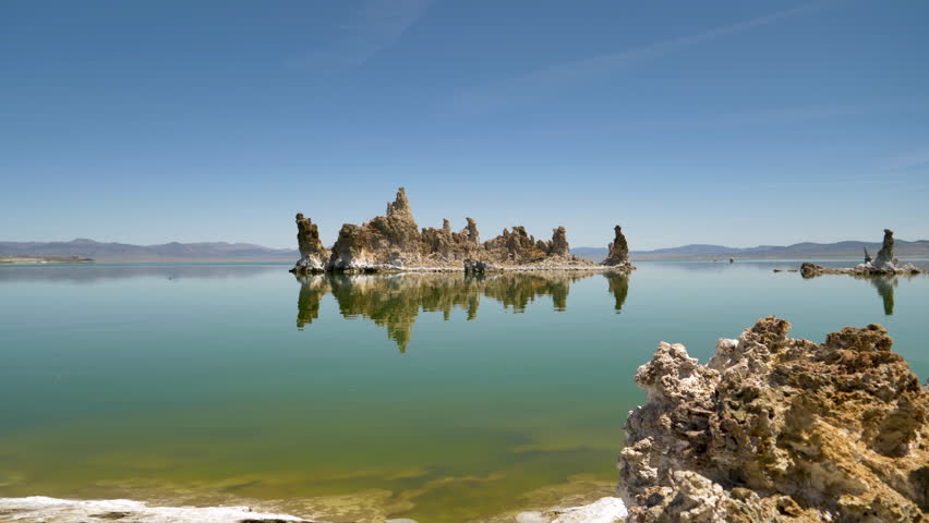 Rock Tufas in Mono Lake California, dolly shot