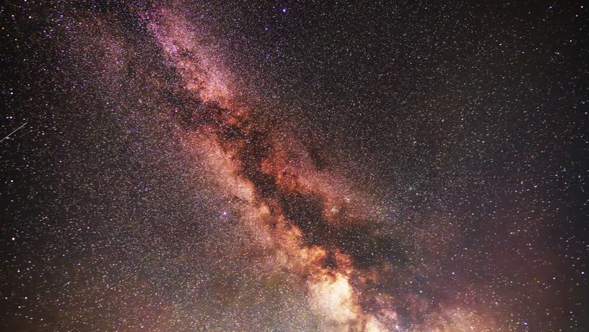 Beautiful night sky time lapse with Milky Way galaxy on dark sky. Starry night  background.
