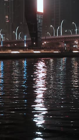 night view of the beautiful city of dubai in the united arab emirates. Downtown and skyscrapers of the business center in the evening. Burj Khalifa. Islamic culture and travel
