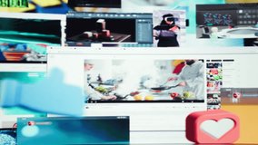 Interactive feed presenting trending online videos on digital platforms. Virtual video wall featuring global channels streaming dashboard showing playlist carousel rotating viral clips - Powered by Shutterstock - Get 15% off with code: PIKWIZARD15