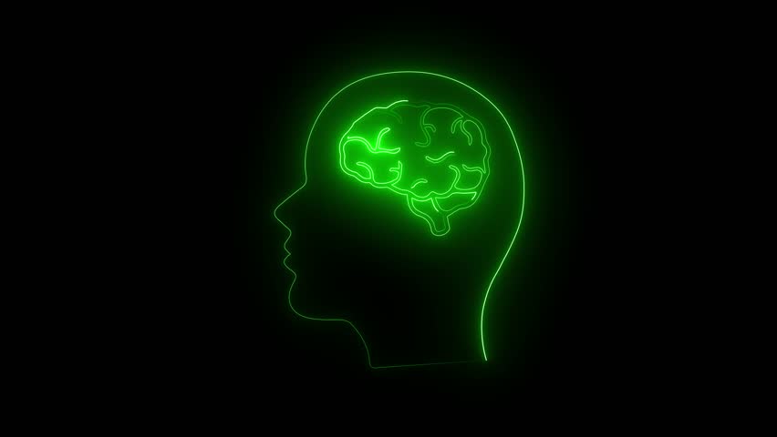 glowing neon human head with brain icon animation with black background. Neon Brain Icon, Glowing Human Intelligence Profile, Futuristic AI Neural Network, - Powered by Shutterstock - Get 15% off with code: PIKWIZARD15