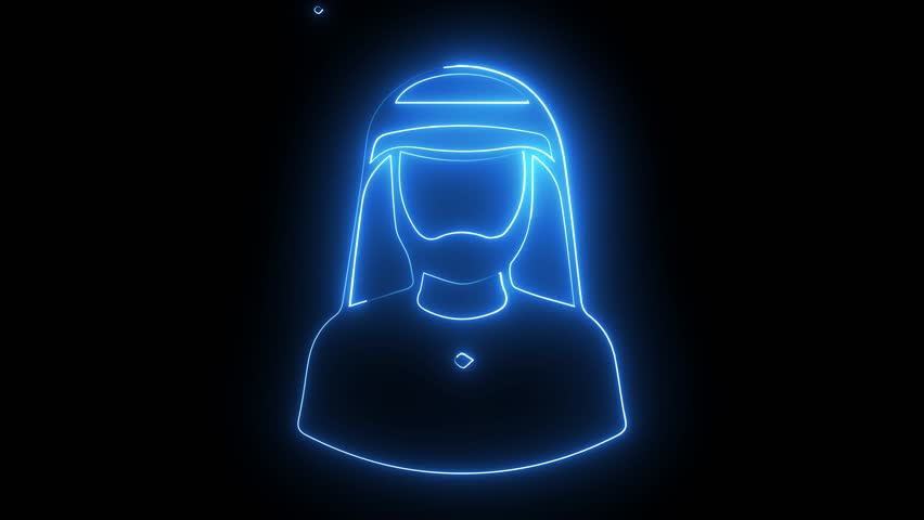 Glowing neon line Egyptian man icon isolated on black background. Muslim man icon isolated, Man egypt icon animation simple