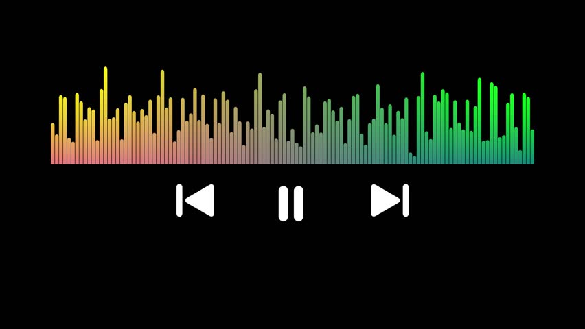 Music player interface with buttons, loading bar, Video or music player interface with loading progress bar, equalizer wave and differet button icons.Audio player interface with sound wave,