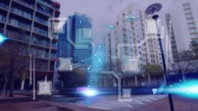 3D interface starting with grids on plaza and nodes connecting network for data visualization. Futuristic, connectivity, technology, urban, digital, interface, abstract - Powered by Shutterstock - Get 15% off with code: PIKWIZARD15