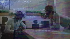 IT colleagues calibrating VR by adjusting headsets and tapping table, generating holographic data. Collaboration, innovation, futuristic, technology, digital interface, teamwork, modern office - Powered by Shutterstock - Get 15% off with code: PIKWIZARD15