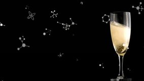 At start champagne glass swirling liquid while molecule icons drifting showing dynamic contrast. Luxury, celebration, elegance, scientific, modern, sophistication, innovation - Powered by Shutterstock - Get 15% off with code: PIKWIZARD15